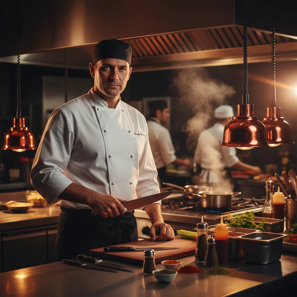 Professional chef in restaurant kitchen environment