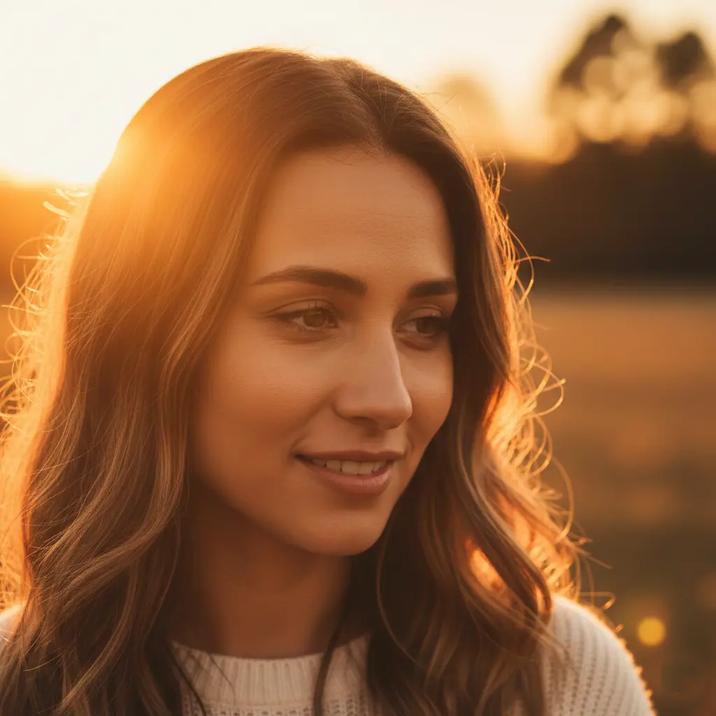 Golden hour portrait with warm sunset lighting