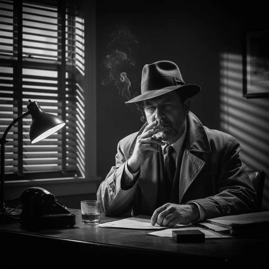 Film noir style detective portrait